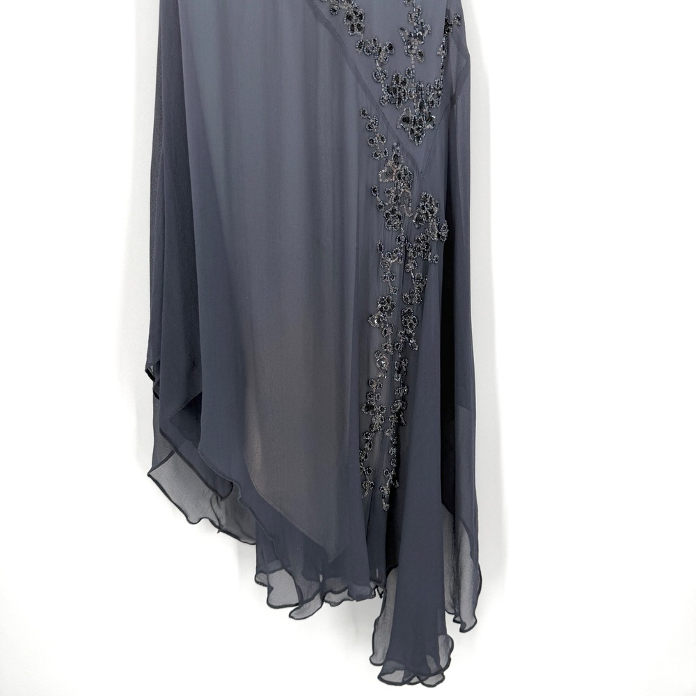 Vintage Scala 100% Silk Beaded Ombre Fairy Whimsigoth Handkerchief Hem Dress L - Picture 12 of 16